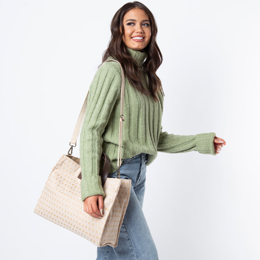 Lucky Lemon Jute and Leather Satchel